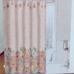 Christmas Gingerbread House Pink Shower Curtain
